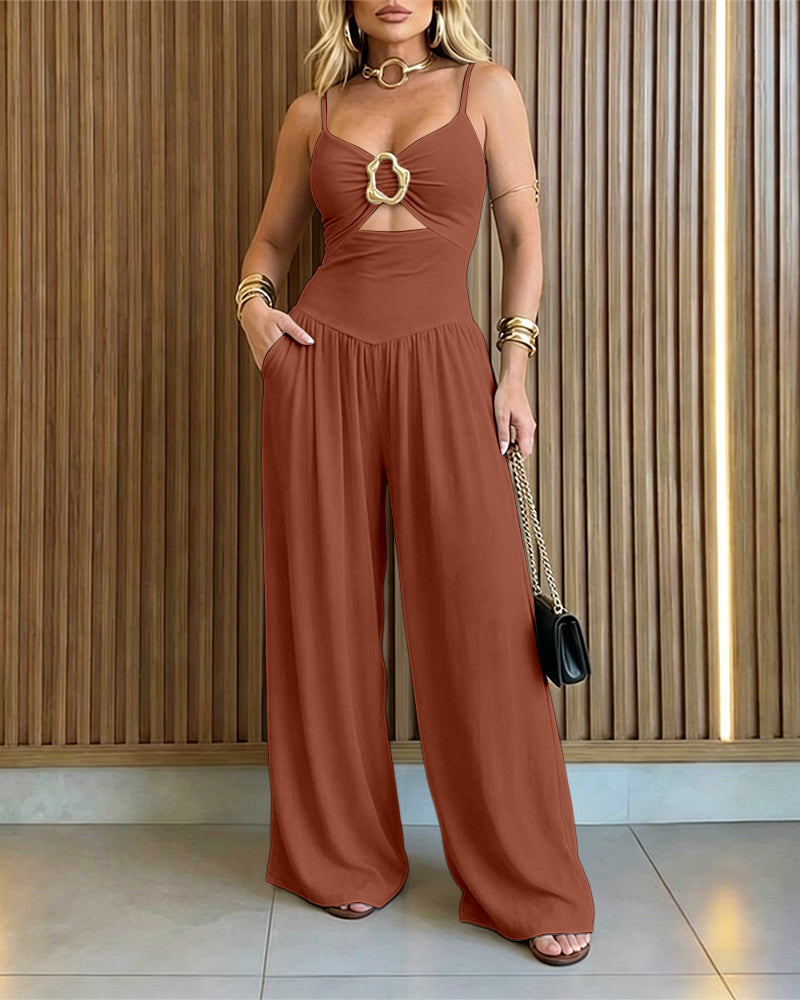 Backless Wide-Leg Cutout Romper