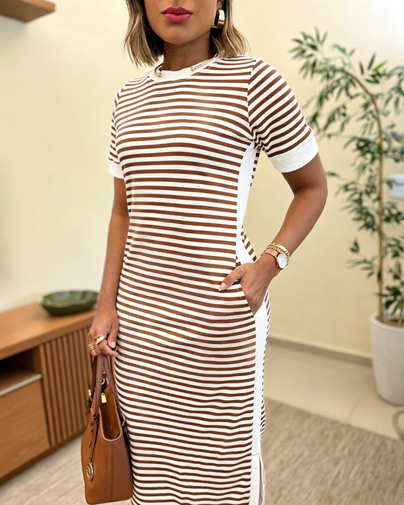 Colorblock Striped Pocket Midi Dress