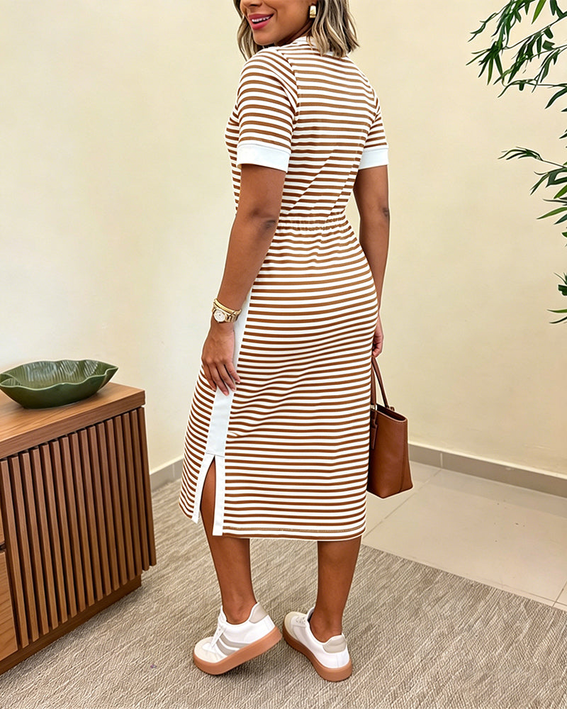 Colorblock Striped Pocket Midi Dress