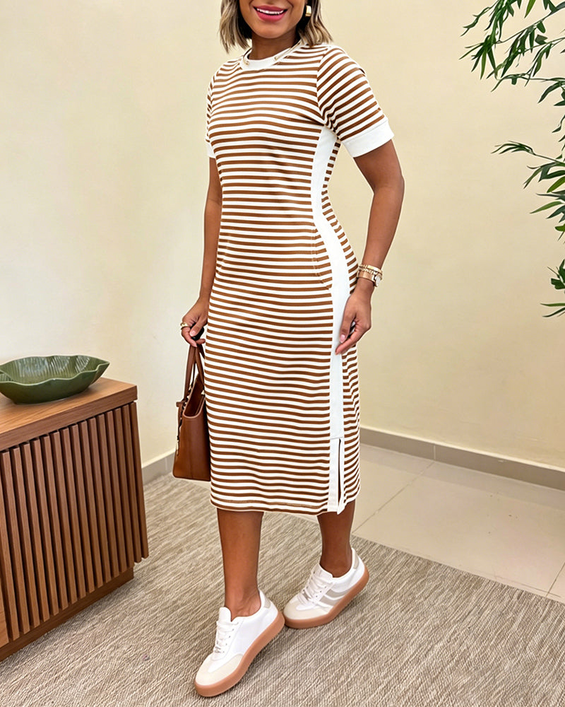 Colorblock Striped Pocket Midi Dress