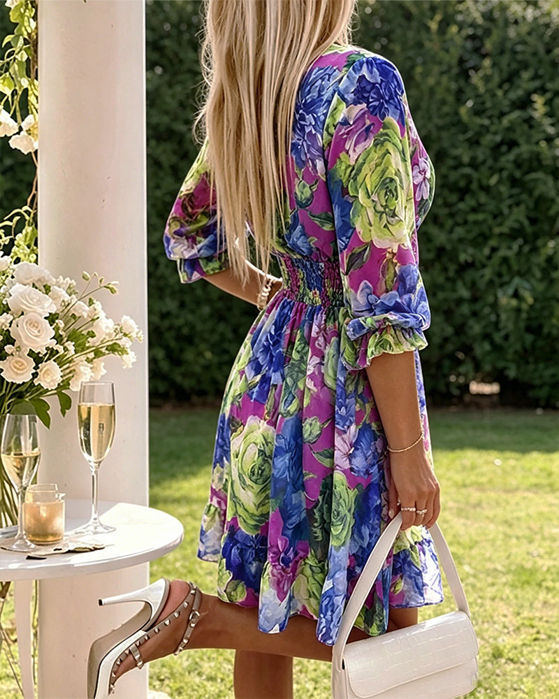 Floral Chiffon V-Neck Dress