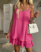 Backless Pearl Pleated Mini Dress