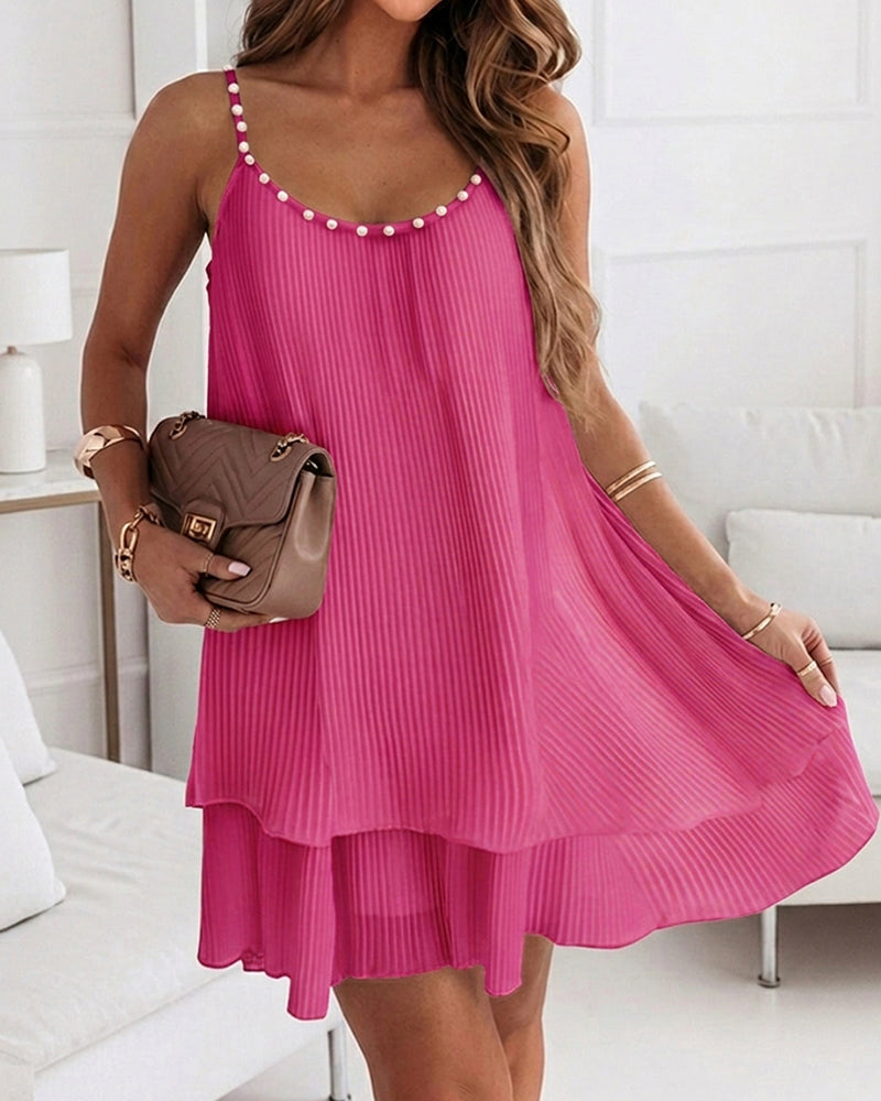 Backless Pearl Pleated Mini Dress