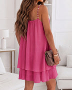 Backless Pearl Pleated Mini Dress