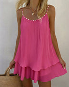 Backless Pearl Pleated Mini Dress