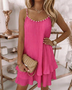 Backless Pearl Pleated Mini Dress