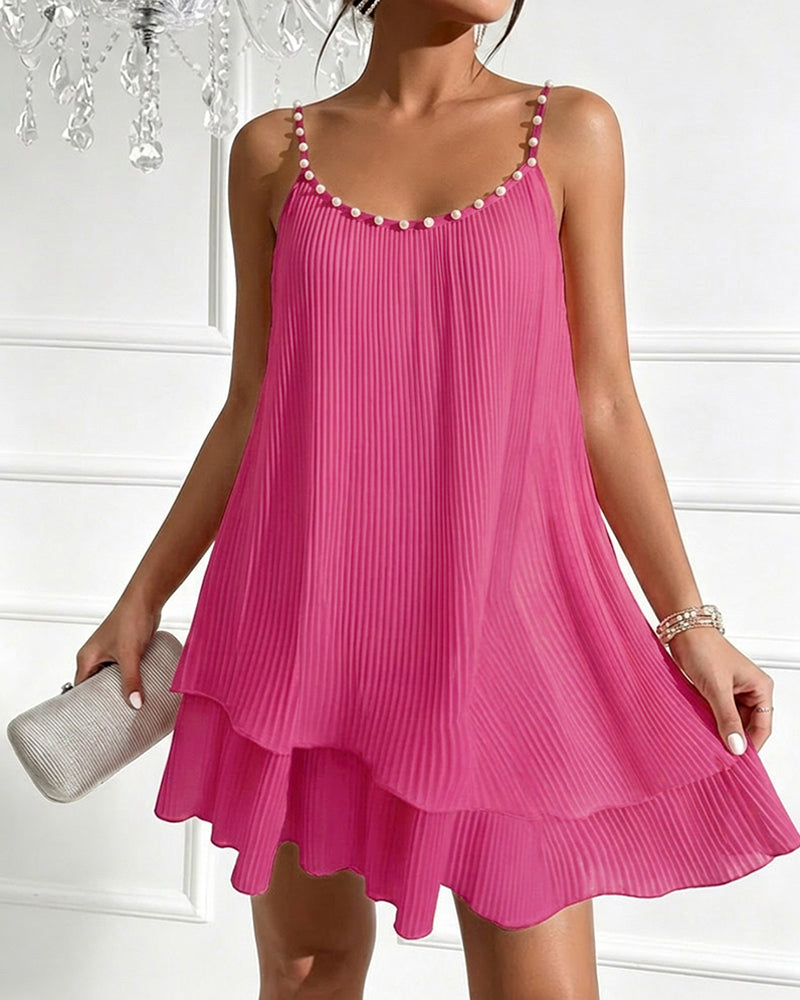 Backless Pearl Pleated Mini Dress