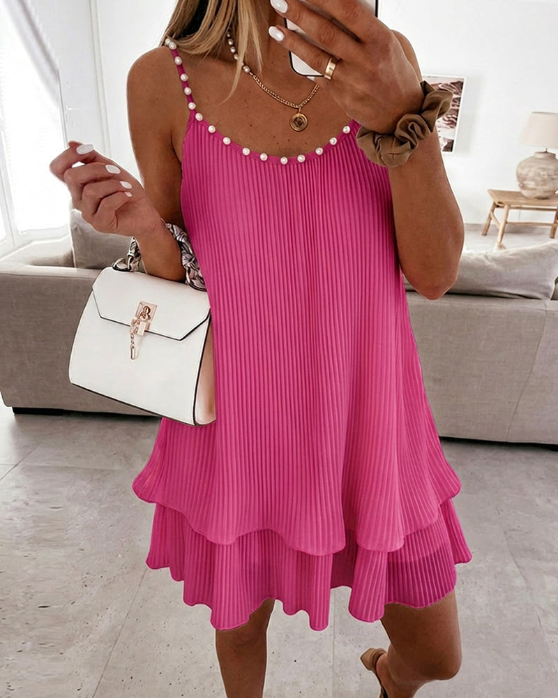Backless Pearl Pleated Mini Dress