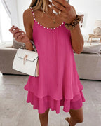 Backless Pearl Pleated Mini Dress