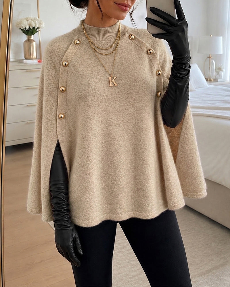 Mock-Neck Slit Sweater