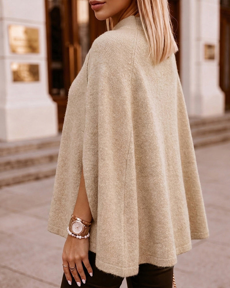Mock-Neck Slit Sweater