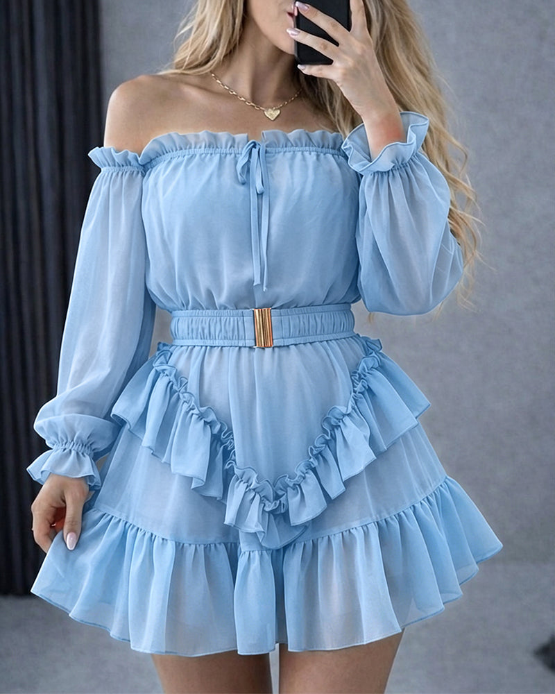 Chiffon Off-Shoulder Ruffle Mini Dress