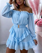 Chiffon Off-Shoulder Ruffle Mini Dress