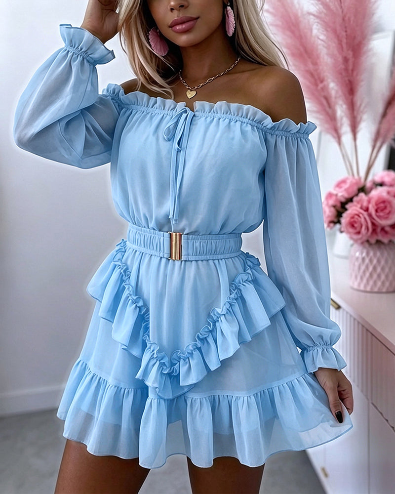 Chiffon Off-Shoulder Ruffle Mini Dress