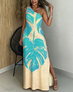 One-Shoulder Pocket Slit Maxi Dress