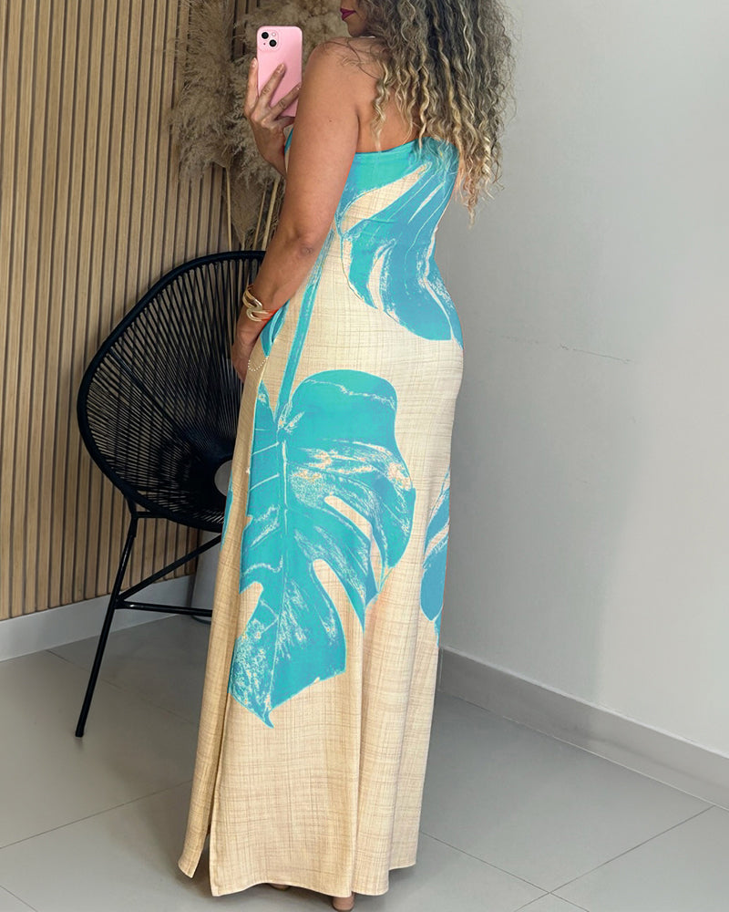 One-Shoulder Pocket Slit Maxi Dress