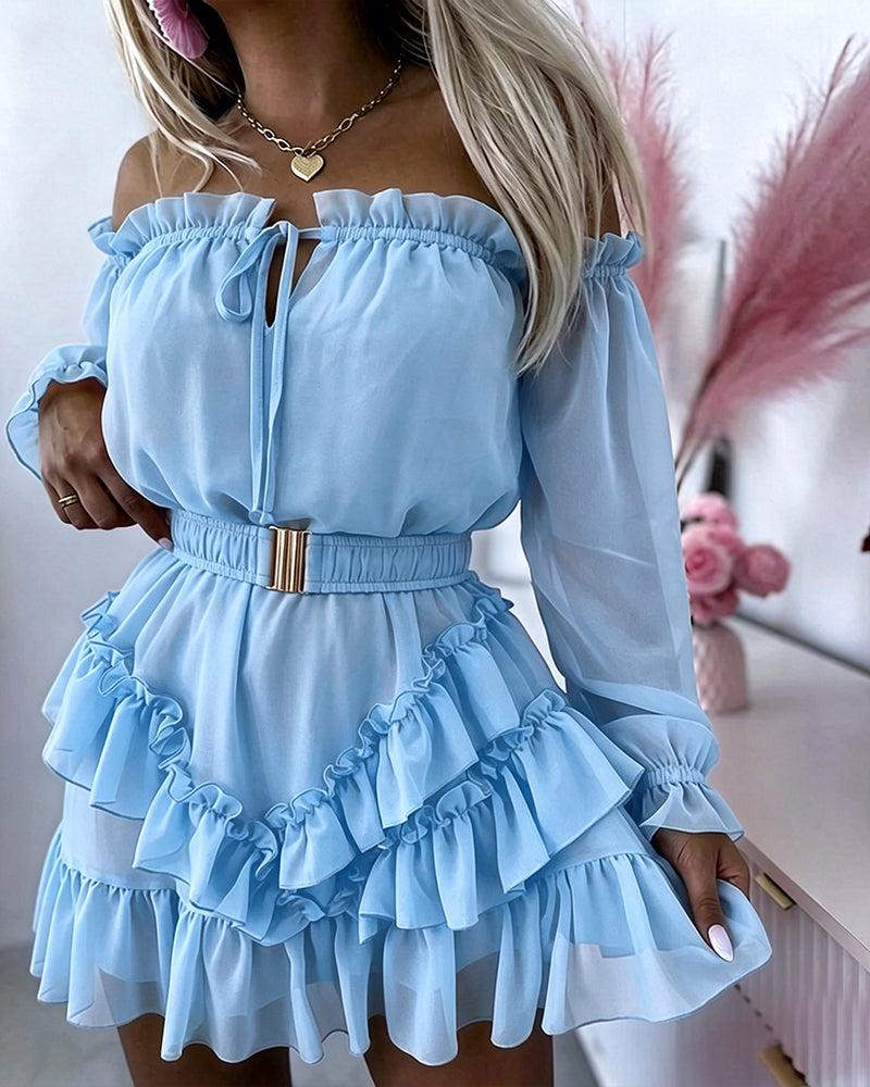Chiffon Off-Shoulder Ruffle Mini Dress