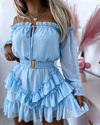 Chiffon Off-Shoulder Ruffle Mini Dress