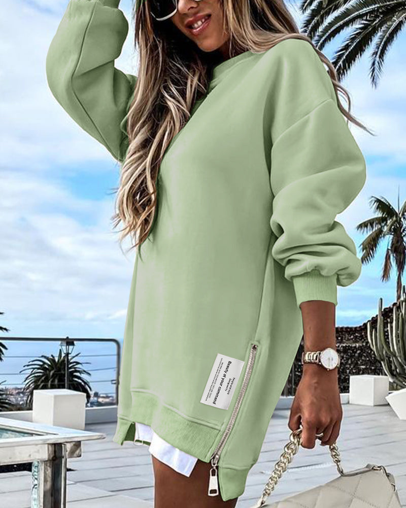 Drop-Shoulder Slit Zip Sweatshirt — Noélla Montréal