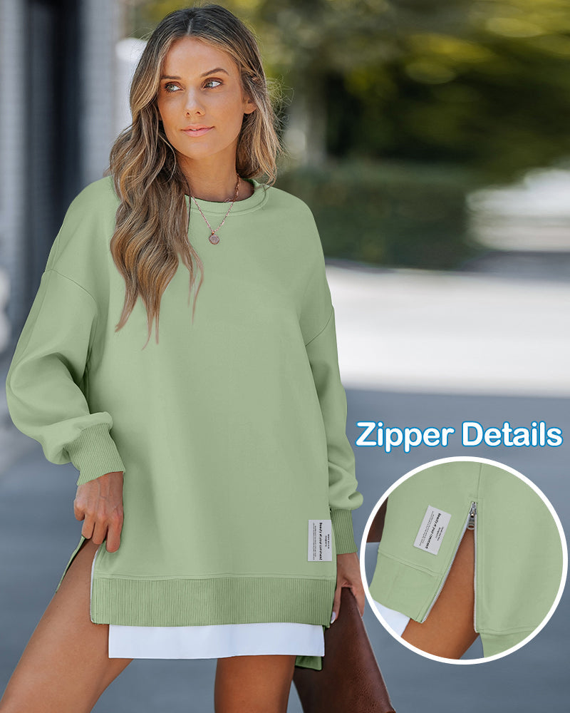 Drop-Shoulder Slit Zip Sweatshirt — Noélla Montréal