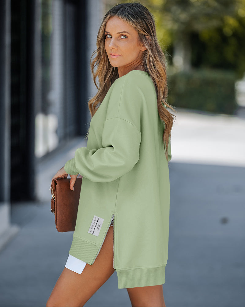 Drop-Shoulder Slit Zip Sweatshirt — Noélla Montréal