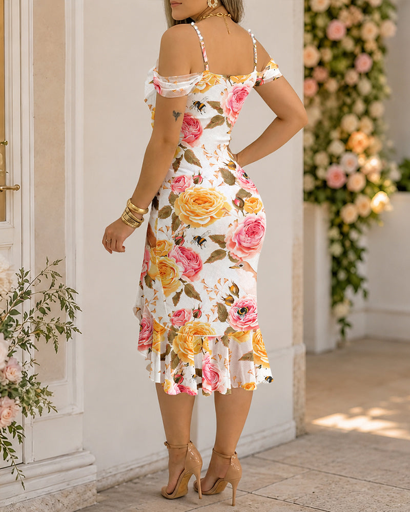 Cowl-Neck Ruched Slit Dress