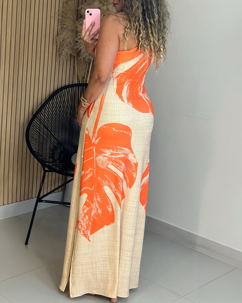 One-Shoulder Pocket Slit Maxi Dress