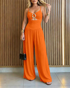 Backless Wide-Leg Cutout Romper