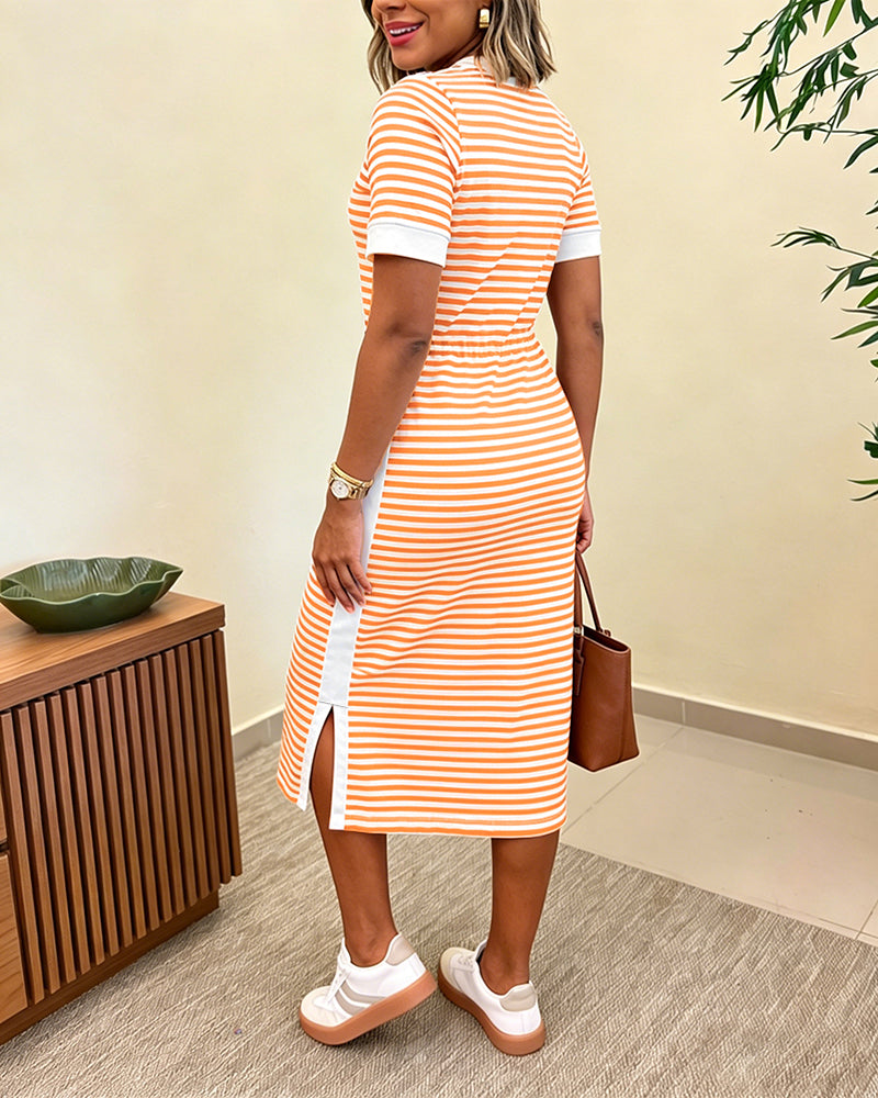 Colorblock Striped Pocket Midi Dress
