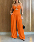 Backless Wide-Leg Cutout Romper