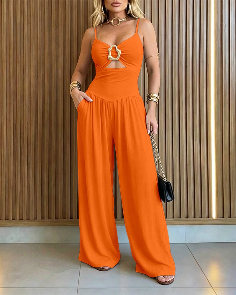 Backless Wide-Leg Cutout Romper
