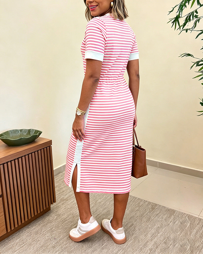 Colorblock Striped Pocket Midi Dress