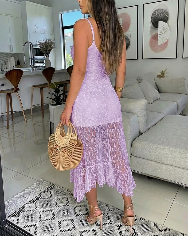 Lace Textured V-Neck Dress